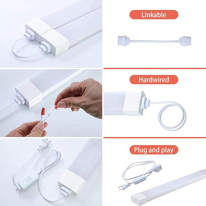 orenm Plug and Play Linkable Waterproof LED Tube Light 2FT 18W 5000K with Switch Cord Easy Installed on Ceiling or Wall Without Wiring for LED Garage Light Under Cabinet Light LED Shop Light (2FT)