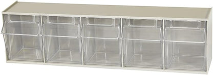 Akro-Mils TiltView Plastic Storage Cabinet with 5 Tilt Out Bins, Horizontal Plastic Parts Organizer, Teacher Toolbox, and Office Supply Organizer, 23-5/8" W x 6-1/2" H x 5-5/8" D, Stone