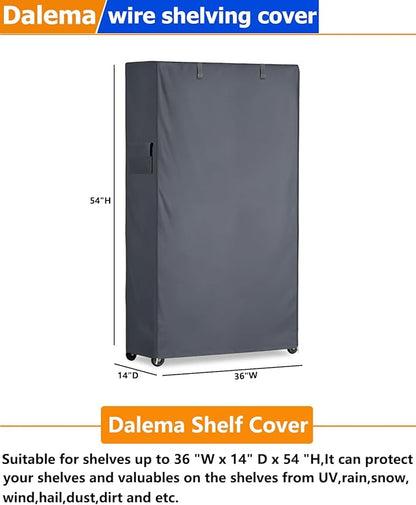 Waterproof Shelf Cover,600D Heavy Duty Dustproof Storage Wire Rack Covers,Outdoor Shelving Covers for Wire Shelves with Zipper 36''x14''x54'',Grey.