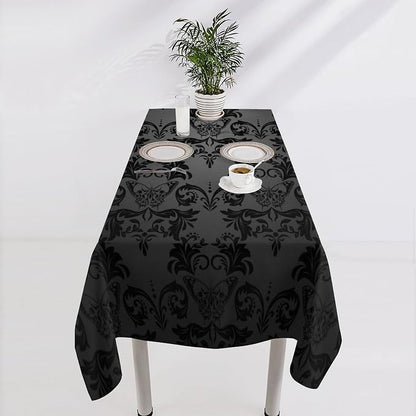 Gothic Black Damask Square Tablecloth, 55"x55", Vintage Floral, Water Resistant, Wrinkle Resistant, Polyester, Perfect for Indoor & Outdoor Use (Cafe, Dinner, Brunch, Wedding, Party)