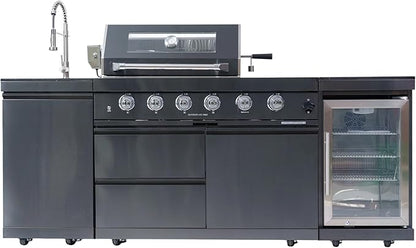 85 Inches 4-Burner 72,000 BTU Deluxe Stainless Steel Propane Gas Grill Outdoor Kitchen Island,Sink,Beverage Refrigerator Storage & Rotisserie Kit for Patio Backyard Cooking,Black