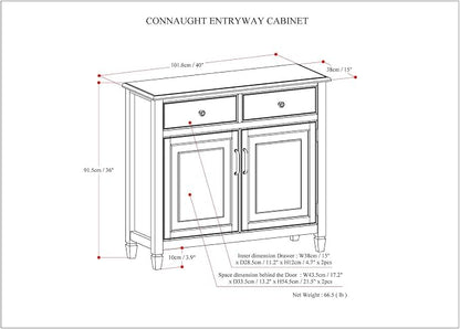 SIMPLIHOME Connaught 40" Wide Solid Wood Cabinet in Distressed Grey | Traditional slim entryway and living room organizer for hats, gloves, shoes and keys with space-saving storage design.