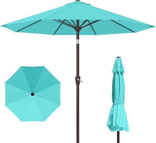 PatioKingdom 10FT Patio Umbrella with Push Button Tilt and Crank, Outdoor Market Umbrella with 8 Fiberglass Ribs, UV Protection Table Umbrella for Pool,Backyard,Garden,Deck