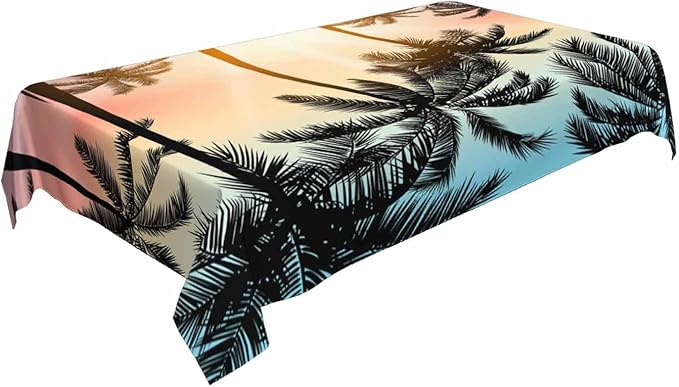 TKS MITLAN Tablecloth Palm Tree Table Cloth Rectangle Table 60 x 84 Inch Sunset Island Tropical Beach Kitchen Decorations for Home Dinner Party