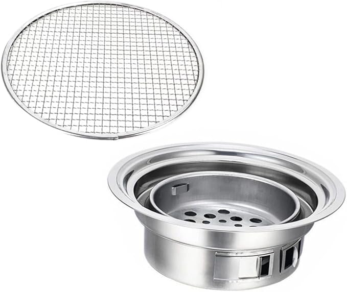 Portable Stainless Steel Charcoal Barbecue Grill, Mini Korean Bbq Stove with Grill Net for Outdoor Camping, Picnic, and Home Use