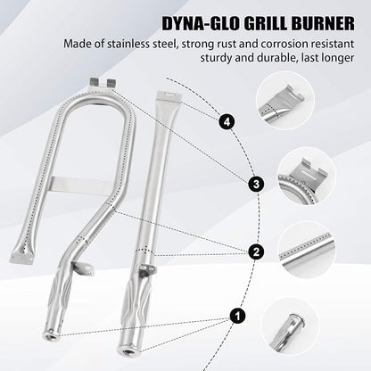 4 Burner Grill Replacement Parts for Dyna-Glo DGH450CRP DGH450CRP-D DGH450CRN DGH450CRN-D DGH451CRP DGH451CRP-D, Porcelain Steel Grill Heat Tent Plates and Stainless Steel Burner Tube Kit