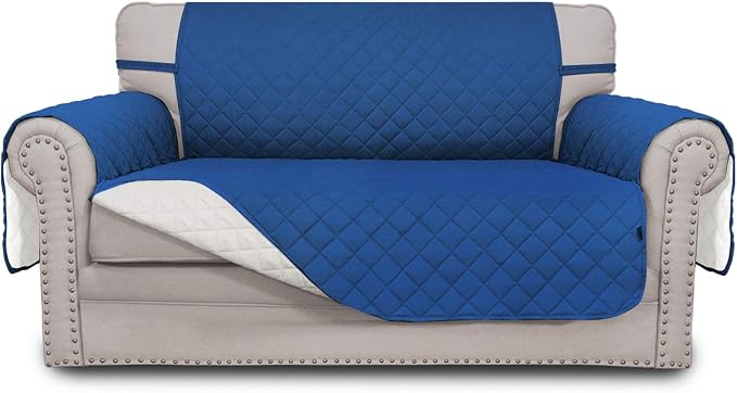 Easy-Going Reversible Couch Cover, 2 Cushion Sofa, Loveseat, Blue/Ivory | Machine Washable Slipcover For Dogs, Water Resistant Furniture Mat For Living Room, Non-Slip Sofa Cover, Pet Friendly