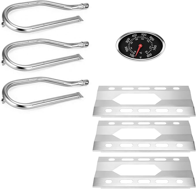 Hisencn Repair Parts for Costco Kirkland 720-0108, Nexgrill 720-0011, 720-0047-U Gas Grills, Replacement Stainless Steel Burner Tube, Heat Plate Tent, Temp Gauge Heat Indicator 22551, NGB1, NGSHP3