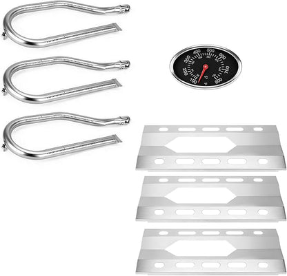 Hisencn Repair Parts for Costco Kirkland 720-0108, Nexgrill 720-0011, 720-0047-U Gas Grills, Replacement Stainless Steel Burner Tube, Heat Plate Tent, Temp Gauge Heat Indicator 22551, NGB1, NGSHP3