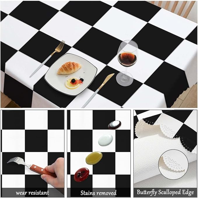 Swono Chess Board 52"X70" Oblong Table Cloth Geometric Black and White Checker Board Wrinkle Free Table Cover Farmhouse Tablecloth for Home Restaurant Picnic Indoor Outdoor Dining