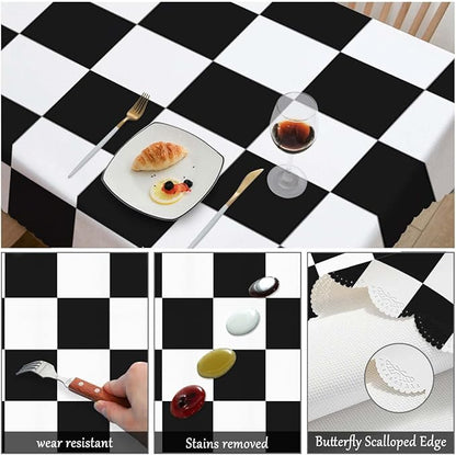 Swono Chess Board 52"X70" Oblong Table Cloth Geometric Black and White Checker Board Wrinkle Free Table Cover Farmhouse Tablecloth for Home Restaurant Picnic Indoor Outdoor Dining