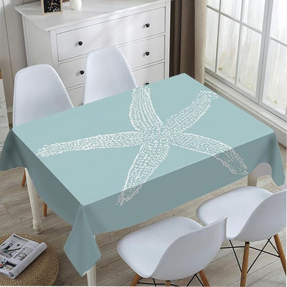TKS MITLAN White Starfish Tablecloth 60x84 Inch Rectangular Ocean Wildlife Sketch Granular Tube Feet Tentacle Sea Cyan Oblong Table Cloth Kitchen Table Decorations for Home Dinner Party