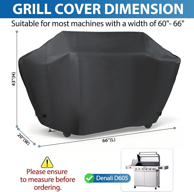 66 Inch Gas Grill Cover for Monument Denali D605 6-Burner Grill, Waterproof | Outdoor Grill Cover Fits Monument Denali D605, D605 Pro, D610 & D600SS, Replacement for A003, Heavy Duty Weather Protection