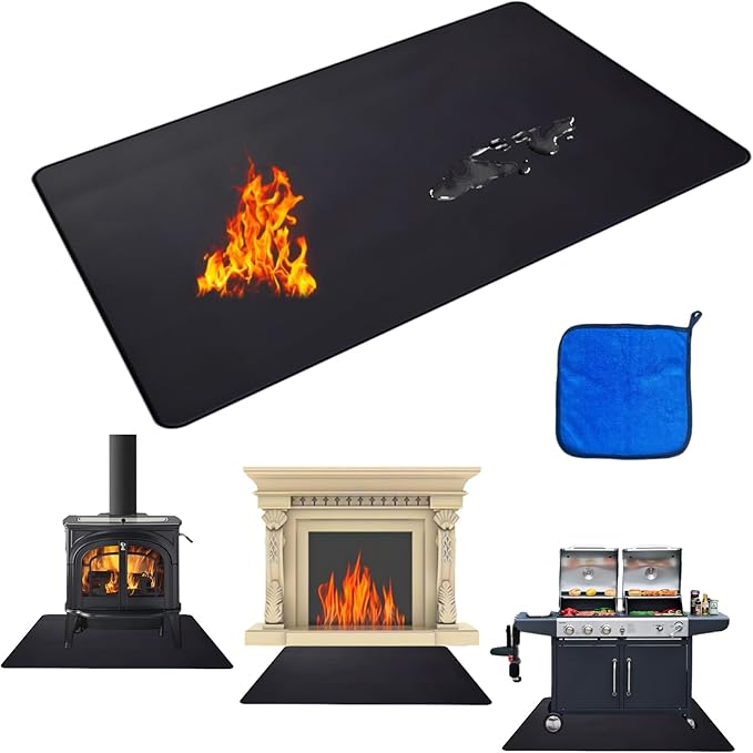 60 x 40 inch Under Grill Mats for Outdoor Grill,Double-Sided Fireproof Deck & Patio Protector, Waterproof & Oil-Proof BBQ Mat for Indoor Fire Pit/Fireplace, Lawn - Heavy-Duty Black Grill Pad