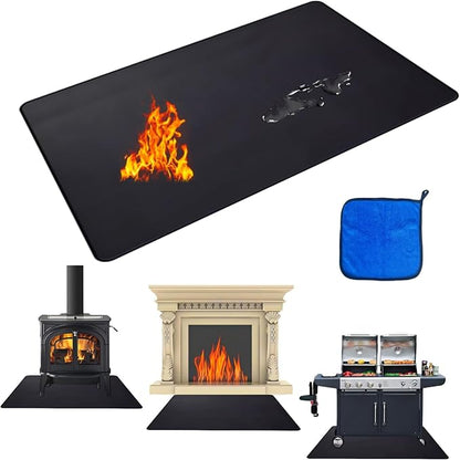 60 x 40 inch Under Grill Mats for Outdoor Grill,Double-Sided Fireproof Deck & Patio Protector, Waterproof & Oil-Proof BBQ Mat for Indoor Fire Pit/Fireplace, Lawn - Heavy-Duty Black Grill Pad