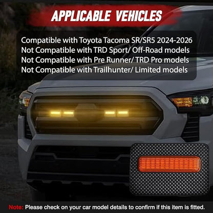 4 LED Grille Lights with Wire Harness and Fuse, LED Front Grill Light, Compatible with Toyota Tacoma SR/SR5 2024-2026, 1 Set (Yellow Cover)