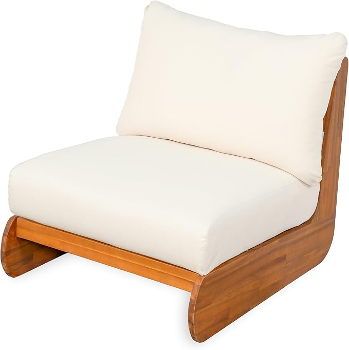 Merax 3 Piece Patio Outdoor Furniture Set, All-Weather Acacia Wood 3-Seater Daybed Sofa, 2 Chaise Lounge Chairs with Thick Cushions for Porch, Lawn, Backyard, Balcony, Beige +Teak