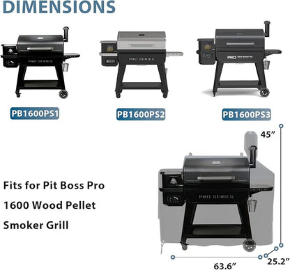 Grisun Grill Cover for Pit Boss Competition Series 1600, Pro Series Elite 1600 Wood Pellet Smoker Grill PB1600CS PB1600PS2 PB1600PSE, 600D Heavy Duty Fade Resistant Waterproof Grill Cover for PB1600