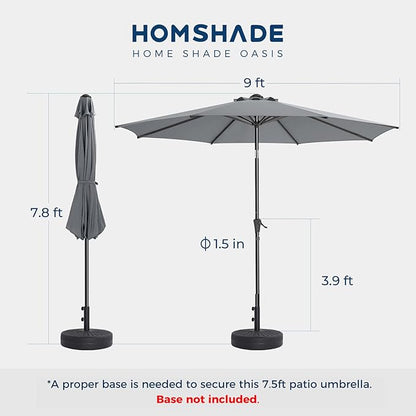 HOMSHADE 9ft Outdoor Patio Umbrella - UPF50+ UV Protection Market Patio Table Umbrella with Push Button Tilt, Crank and 8 Sturdy Ribs for Pool Deck and Garden (Grey, No base)