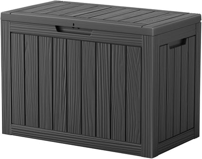 Vixzen 46 Gallon Outdoor Deck Box, Lockable Outdoor Storage Box for Patio Furniture, Garden Tool and Pool Supplies, Weatherproof and UV Resistant (Black, 46 Gallon)