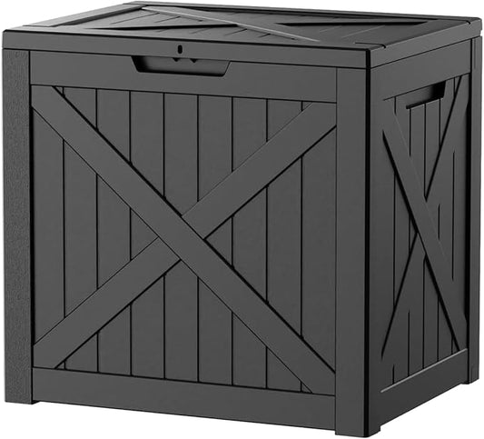 Pepe Tee Waterproof Resin Deck Box, Outdoor Storage Bin for Patio Furniture Cushions, All-Weather Garden Organizer & Seating Bench, Black
