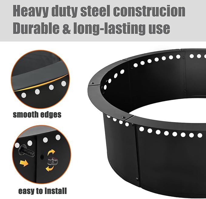 SoulMate Outdoor 52-Inch Outer/48-Inch Inner Fire Pit Ring Smokeless,Duty Solid Metal Steel Round Firepit Rim Insert for DIY Fire Pits, Outdoor Above or In-Ground, Camping Garden Patio Backyard.