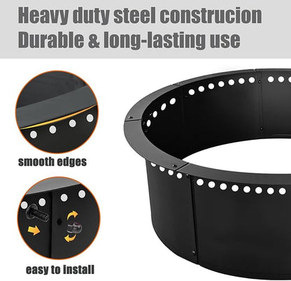 SoulMate Outdoor 52-Inch Outer/48-Inch Inner Fire Pit Ring Smokeless,Duty Solid Metal Steel Round Firepit Rim Insert for DIY Fire Pits, Outdoor Above or In-Ground, Camping Garden Patio Backyard.
