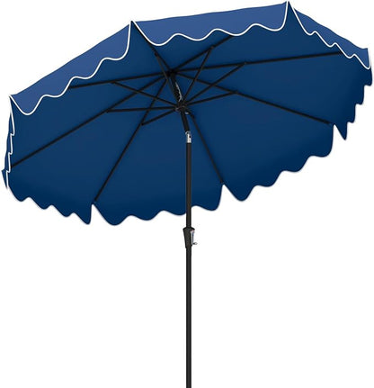 Tangkula 9Ft Patio Umbrella with Crank, 2-Tier Outdoor Umbrella with Push Button Tilt, Sun-Protective Canopy, 8 Ribs, Scalloped Patio Umbrella for Outdoor Beach Deck Pool Table (Blue)