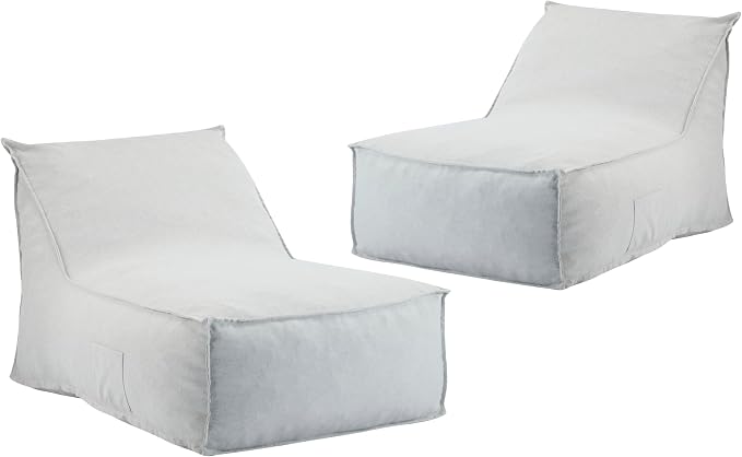 Christopher Knight Home Venny 48" L Outdoor Bean Bag Chair Set of 2, Fabric Bean Bag Chair for Adults and Kids, Indoor/Outdoor Sun Lounger, Patio Lounge Chair Set of 2, Light Gray
