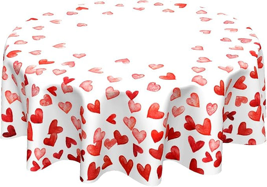 Sweetshow Valentine's Day Table Cloth Round Love Red Hearts Tablecloth 60 Inch Decor Washable Stain and Wrinkle Resistant Round Table Cover for Dining Picnic
