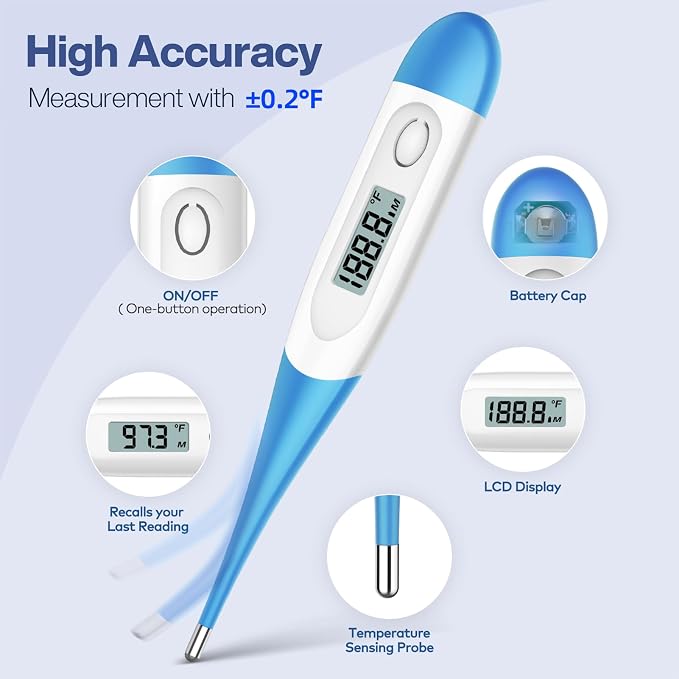 Boncare 10 Seconds Oral Thermometer for Adults and Kids, Light Blue | Accurate & Safe, Rectal Digital Thermometer for Baby, Fever Alarm