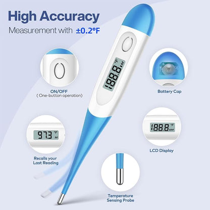 Boncare 10 Seconds Oral Thermometer for Adults and Kids, Light Blue | Accurate & Safe, Rectal Digital Thermometer for Baby, Fever Alarm