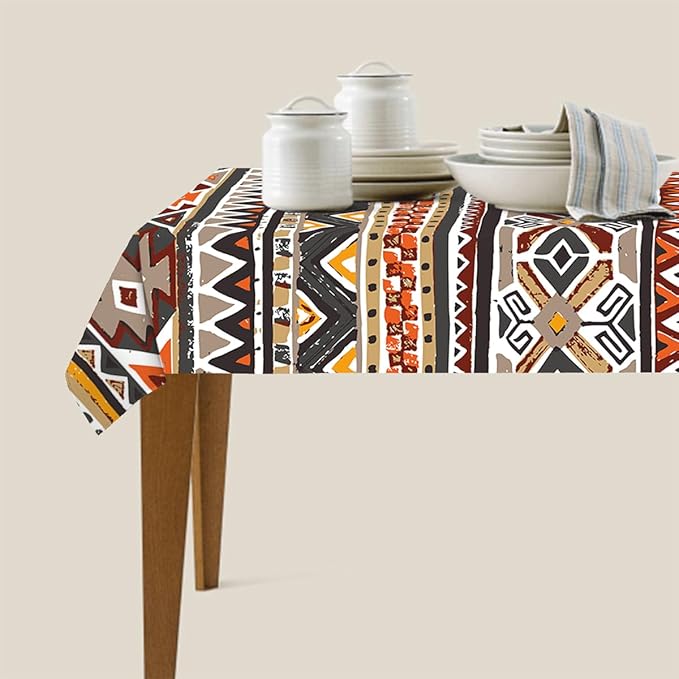 Decorative Rectangle Table Cloths Southwest Aztec Tribal Stripe Boho Brown Tablecloth Table Cover for Dining/BBQ/Picnic/Coffee Table 52 X 70 Inches, Tbcth-012, GSRY-TB-HY0418-00096
