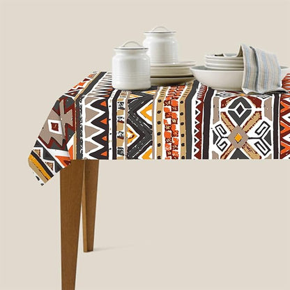 Decorative Rectangle Table Cloths Southwest Aztec Tribal Stripe Boho Brown Tablecloth Table Cover for Dining/BBQ/Picnic/Coffee Table 52 X 70 Inches, Tbcth-012, GSRY-TB-HY0418-00096