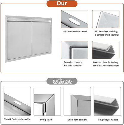 JIE JIN BBQ Access Door 31" W X 24" H Outdoor Kitchen Doors Double Doors Thickened 304 Stainless Steel Outdoor Kitchen Accessories Door for Indoor/Outdoor Kitchen Outdoor Cabinet BBQ Island