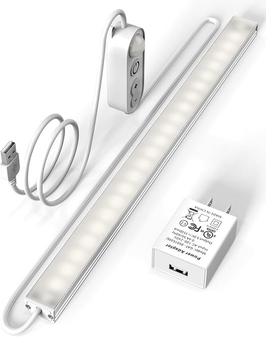 ASOKO Motion Sensor Dimmable Led Under Cabinet Lighting,12 inches Plug in Led Counter Light Bars, Daylight White 4500K Led Light Bar for Kitchen/Closet/Wardrobe/Shelf/Desk/Display Case
