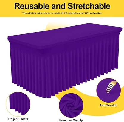Smiry 2 Pack Spandex Elastic Fitted Table Cloth Skirt for 8FT Table | Stretch Washable Table Cloth, Banquet Table Cover for Wedding, Party, Indoor & Trade Shows, (Purple, 96Lx30Wx30H)
