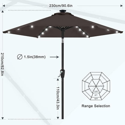 MASTERCANOPY 7.5FT 6Ribs Patio Umbrella with 32 Solar LED Lights, Outdoor Market Umbrella with Tilt & Crank, UV Protection & Fade Resistant Fabric, Easy Set-Up for Garden, Deck, Pool (Brown)
