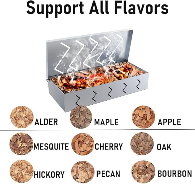 BBQCuker Grill Smoker Box, Stainless Steel Food Safe, Works with Wood Chips Smoked BBQ Flavor, Hinged Lid,Warp Free Grill Accessories (1pcs, 9x4 inches)
