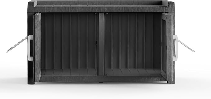 2 Doors Shoe Storage Bench with Cat Cabinet for Entryway, Hallway, Black | 2 Hidden Side Doors Entryway Bench with Seat, Waterproof Resin Shoe Rack for Entryway, Bedroom, Living Room, Indoor/Outdoor