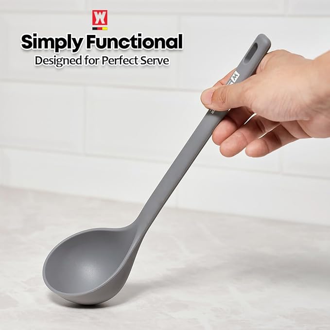 Wagensteiger Dark Gray Silicone Ladle: Heat Resistant with Gentle Head Structure, Non-stick Cookware Safe, Portion Batter, BPA Safe (12.6inch x 3.15inch)