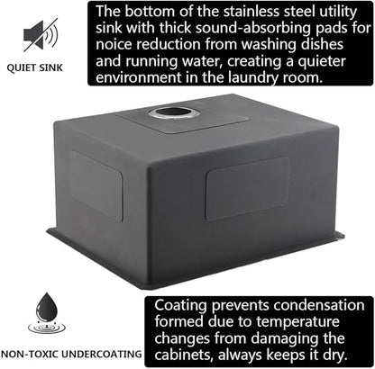 24 Inch Undermount Laundry Sink,Jshozzy 24"x19"x12" Laundry Utility Sink Stainless Steel Outdoor 16 Gauge Deep Single Bowl Kitchen Sinks with Cleaning Brush