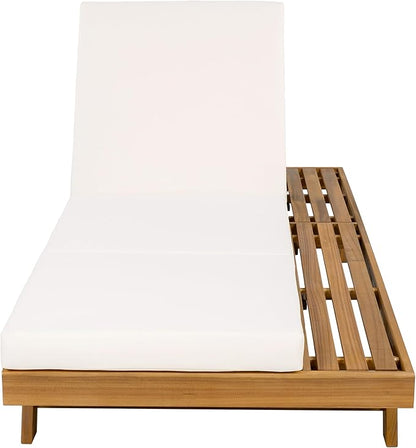 Christopher Knight Home Kayes Acacia Wood Chaise Lounge with 4'' Triple Folds Cushion, Outdoor 79'' Patio Recliner Chair with 4-Position Adjustable Backrest, Sun Lounger for Backyard, Teak+Cream