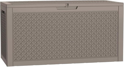 Pepe Tee Outdoor Deck Box, Lockable Waterproof Resin Storage Container with Wood-Look Design, 30 Gallon, Black (coffee, 101, Gallons)