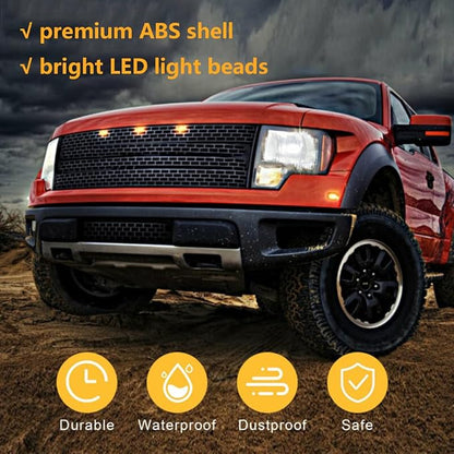 LED Front Grille Running Lights Compatible with Ford F150 Raptor 2004-2018, Compatible with Ram Raptor Style 2013-2018, 12V Grille Marker Light with Wiring Harness, Smoked Lens Amber, 3PCS