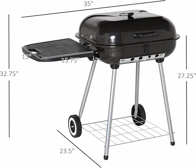 Portable Charcoal Grill with Porcelain Enamel Bowl and Adjustable Damper for Camping, Picnics, Backyard