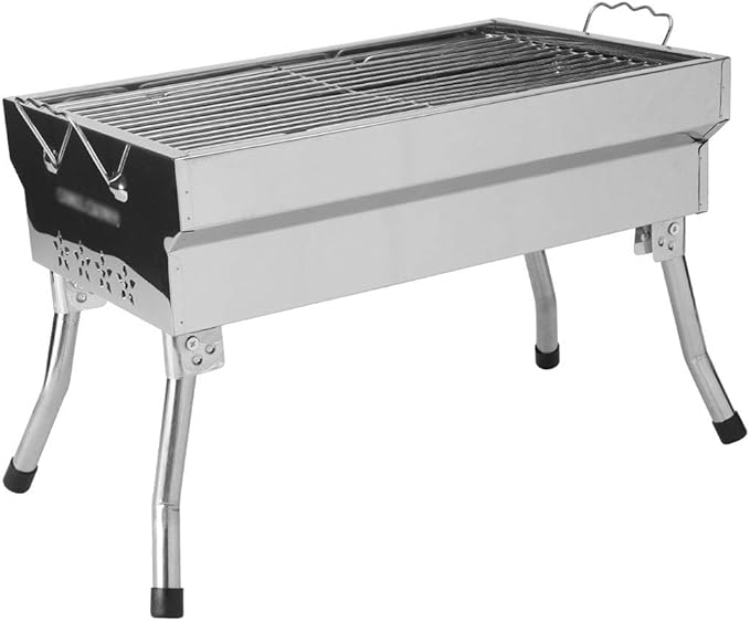 Folded Charcoal BBQ Grill Set Stainless Steel Portable Folding Charcoal Barbecue Grill Barbecue Tool Kits for Outdoor Picnic Patio Backyard Camping Cooking (B)