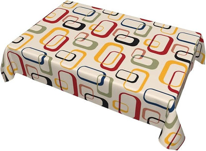 Mid Century Modern Retro Tablecloth for Dining Room Kitchen Birthday Party Decorations, Rectangular 54"x72" Oil-Proof Waterproof Vintage Decorative Table Cover