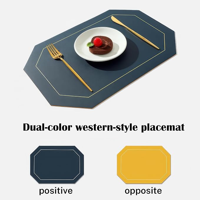 Oil-Proof Faux Leather Placemats Set of 4,Wipeable Table Protective Mats,Heat-Resistant Dining for Kitchen, Indoor Outdoor Use,Blue