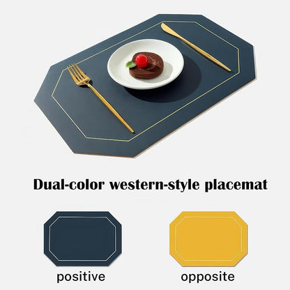 Oil-Proof Faux Leather Placemats Set of 4,Wipeable Table Protective Mats,Heat-Resistant Dining for Kitchen, Indoor Outdoor Use,Blue